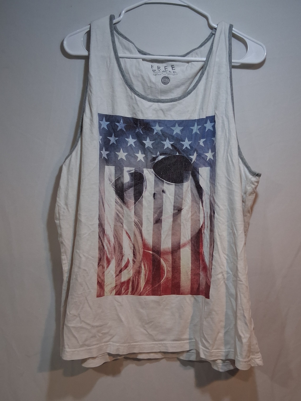 Free State White Tank Top with Red & Blue Flag Graphic